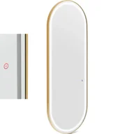 Lustra - Konsola konsoleta fryzjerska lustro z oświetleniem LED owalne 180 x 70 cm - złote - miniaturka - grafika 1