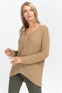 Swetry damskie - Asymetryczny sweter z dekoltem w serek - grafika 1
