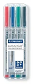 Markery do tablic - Staedtler Flamaster suchościeralny LUMOCOLOR OHP F 4 kolory w etui STA017 - miniaturka - grafika 1