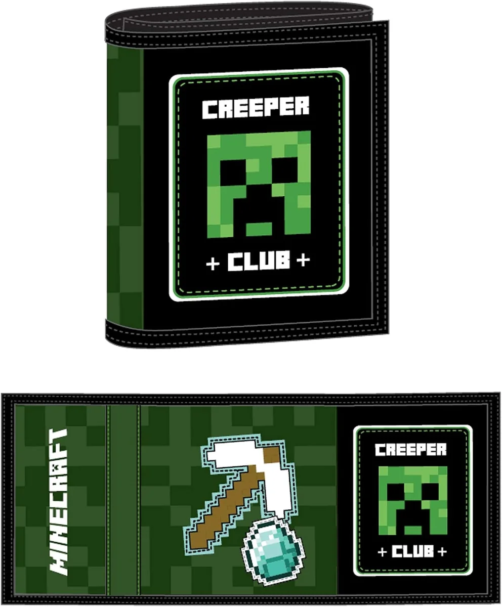 Portfelik dziecięcy Minecraft Travel Wallet, czarno-zielony, 3 kieszenie