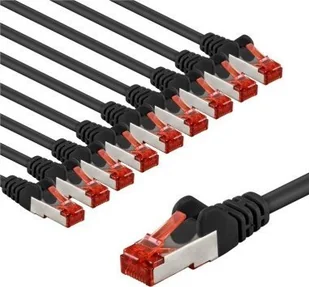 Goobay CAT 6 kabel krosowy, S/FTP PiMF, 5 m, czarny, zestaw 10 - Długość kabla 5 m - Kable komputerowe i do monitorów - miniaturka - grafika 1