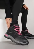 Botki damskie - Czarno-Fuksjowe Buty Tekkingowe Trapery Vices z Geometrycznym Wzorem Anerisse - miniaturka - grafika 1