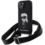 Etui i futerały do telefonów - Karl Lagerfeld KLHCP15SSCBSKNK iPhone 15 6.1" hardcase czarny/black Crossbody Silicone Ikonik - miniaturka - grafika 1