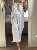 Piżamy damskie - Muślinowy zestaw top ze spodniami culotte biały - miniaturka - grafika 1