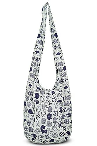YOUR COZY Torebka crossbody Boho ręcznie robiona bawełniana torba dla unisex, Kot Neko, Rozmiar Uniwersalny