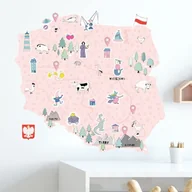 Wyposażenie pokoiku dziecięcego - Naklejka ścienna mapa Polski różowa - miniaturka - grafika 1