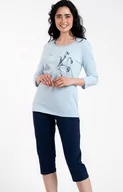 Piżamy damskie - Piżama damska niebiesko-granatowa z rękawem i nogawką 3/4 Arietta, Kolor niebiesko-granatowy, Rozmiar L, Italian Fashion - Primodo.com - miniaturka - grafika 1