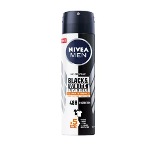 Nivea MEN BLACK WHITE INVISIBLE ULTIMATE IMPACT 5IN1 DEZODORANT SPRAY 150ML - Dezodoranty i antyperspiranty męskie - miniaturka - grafika 1