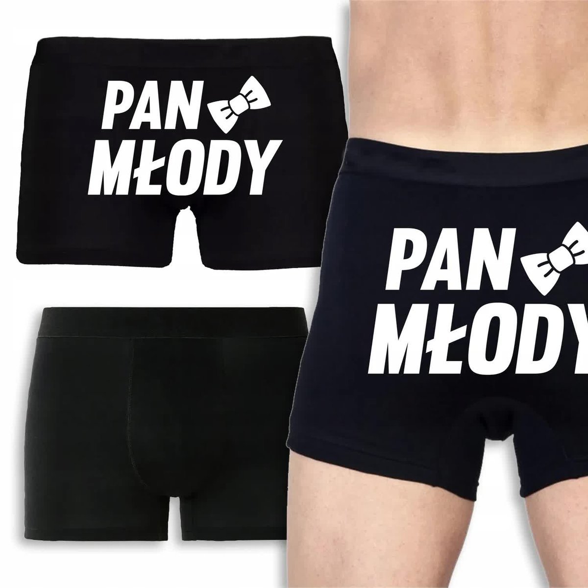 BOKSERKI MĘSKIE CZARNE Na Prezent Wieczór Kawalerski Zabawne PAN MŁODY - XL