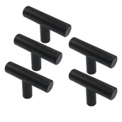 Zawiasy, okucia i inne akcesoria - Zestaw 5 czarnych uchwytów do szafek kuchennych 2" z pojedynczym otworem, ze stali nierdzewnej, do szuflad - miniaturka - grafika 1