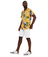 Koszule męskie - Joe Browns Męska koszula na co dzień z tropikalnym kwiatowym nadrukiem z płaskim kołnierzem i krótkim rękawem, duża, żółta, ŻÓŁTY, L - miniaturka - grafika 1