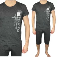 Piżamy damskie - Piżama męska grafit melanż z krótkim rękawem 3/4 spodnie bawełna XL - miniaturka - grafika 1
