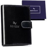 Portfele - Elegancki portfel męski z zapięciem ze skóry naturalnej z ochroną kart RFID Rovicky, czarny - miniaturka - grafika 1