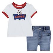 Piżamy chłopięce - Levi's Kids Dziecko chłopięca Lvb szczeniak batwing pierścionek koszulka i koszulka piżama zestaw, biały, 6 Miesiące - miniaturka - grafika 1