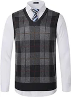 Garnitury - KTWOLEN Męska Kamizelka z Dzianiny, Wełniana, w Kratę - V-Neck, Rozmiar M - miniaturka - grafika 1