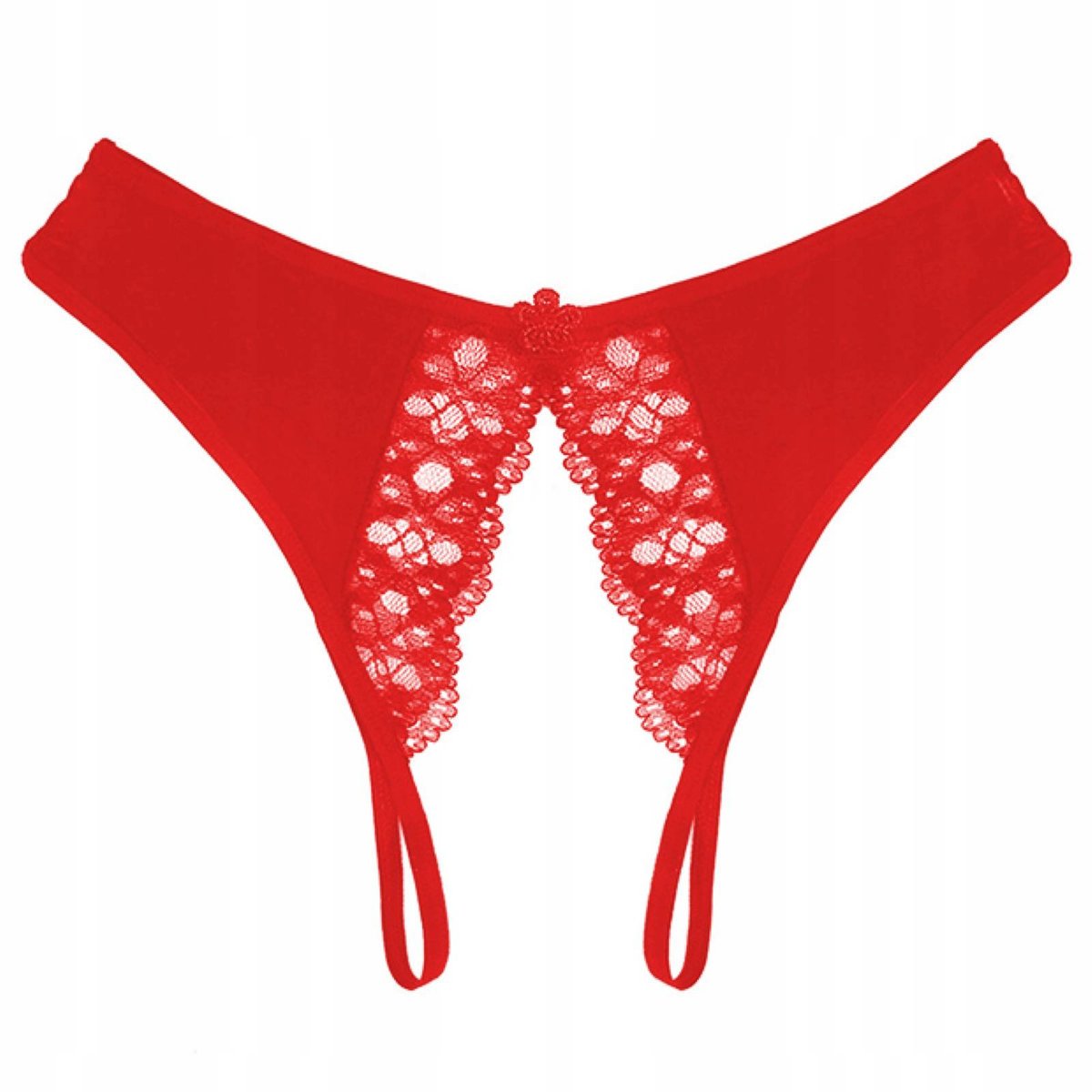 Stringi paseczki czerwone majtki z rozcięciem koronka - S/M