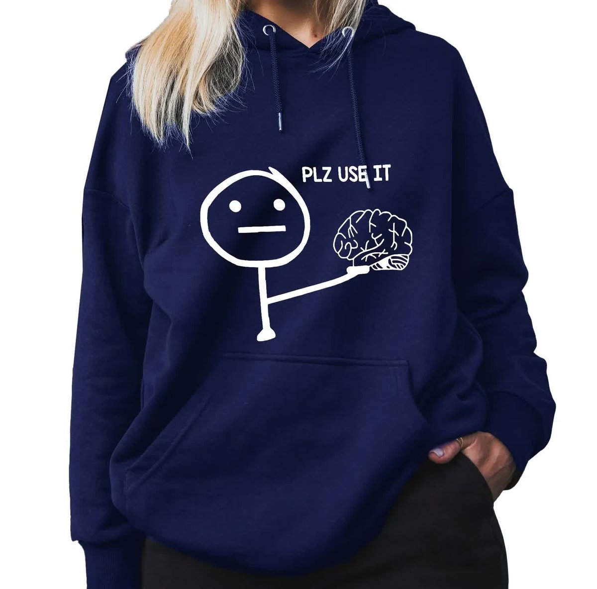 Granatowa Bluza Damska Z Kapturem PLZ USE IT Modna Stylowa Kobiece Wz - S