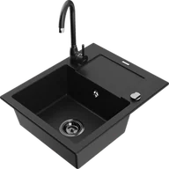 Zlewozmywaki z baterią - Mexen Enzo zlewozmywak granitowy 1-komorowy z ociekaczem i baterią kuchenną Telma, czarny - 6506-77-670200-70-B - miniaturka - grafika 1