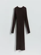 Sukienki - Reserved - Prążkowana sukienka z wiskozą - ciemnobrązowy - miniaturka - grafika 1