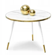 Ławy i stoliki kawowe - Stolik Kawowy Do Salonuglamour Okrągły Zoe 60 Biały Marmur Złote Dekoracje - miniaturka - grafika 1