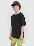 Koszulki dla chłopców - 4F T-shirt oversize gładki chłopięcy - czarny 122 (6-7 lat) - miniaturka - grafika 1