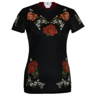 Koszulki i topy damskie - T-shirt folk łowicki róże czarny damski S - miniaturka - grafika 1