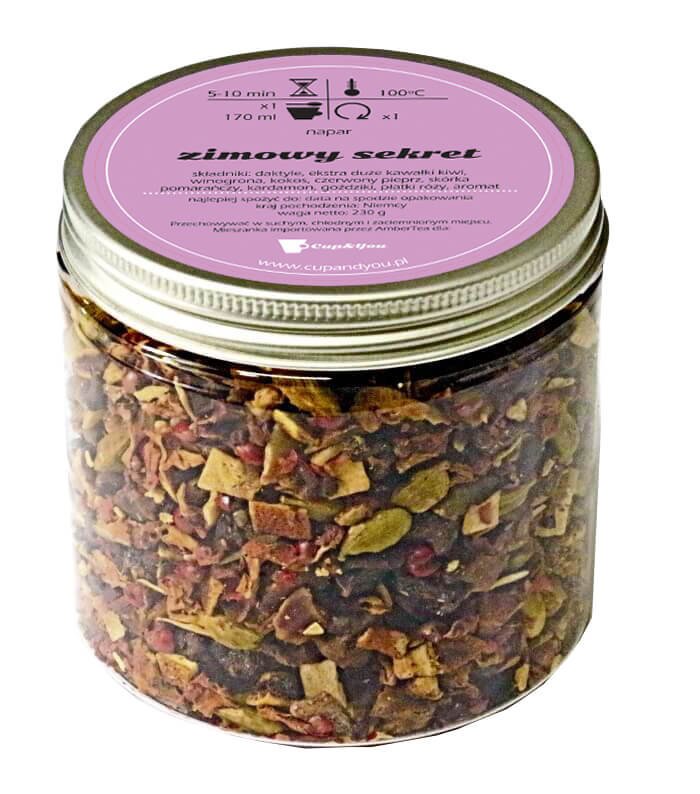 Herbata owocowa ZIMOWY SEKRET najlepsza sypana napar 230g daktyle ekstra duże kawałki kiwi winogrona kokos skórka pomarańczy