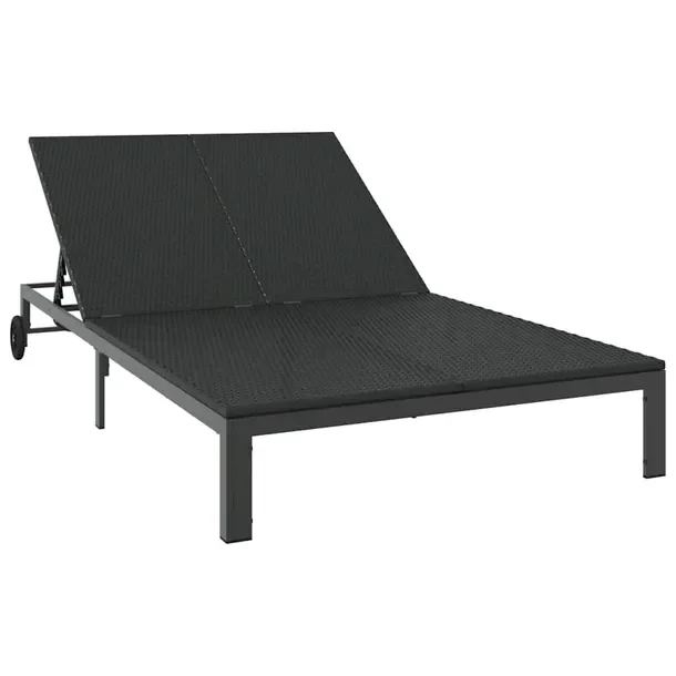 Leżak 2-osoba Czarny 60 x 200 x 27cm polirattan