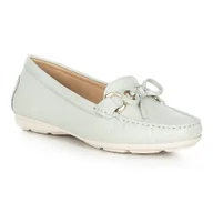 Półbuty męskie - Damskie mokasyny skórzane z kokardką błękitno-zielone - miniaturka - grafika 1