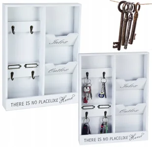 ELEGANCKA DUŻA BIAŁA DREWNIANA SZAFKA NA KLUCZE LISTY PRZEGRÓDKI 4 HACZYKI - Szafki na klucze - miniaturka - grafika 1