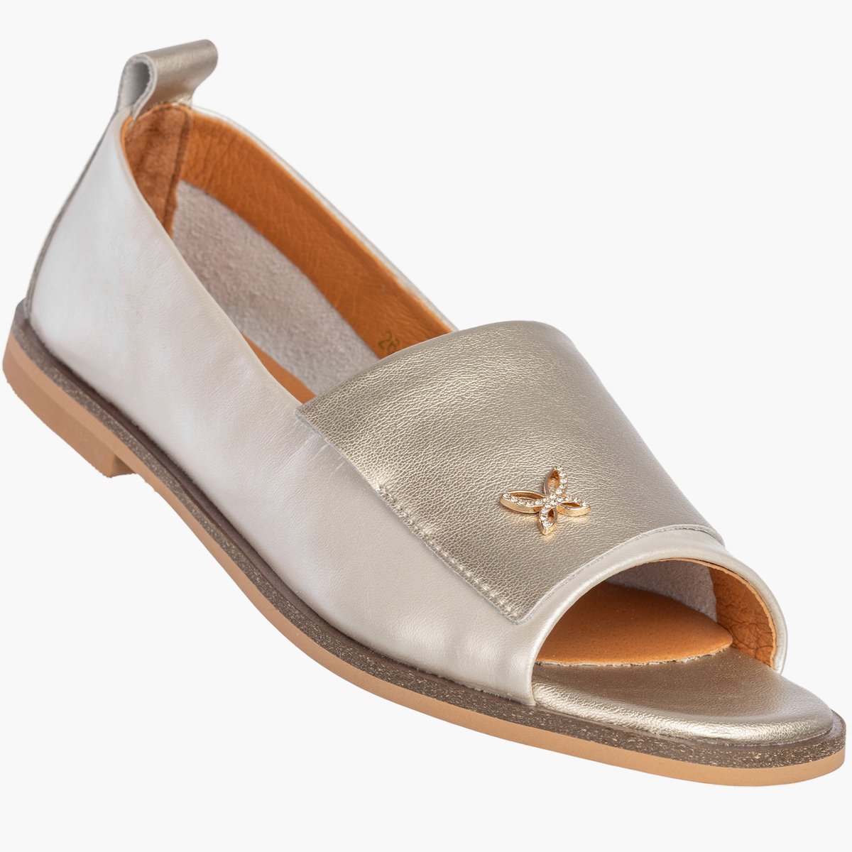 Baleriny Damskie Skórzane Buty Bez Palców Półbuty Eleganckie Złote Potocki 26-19397 38