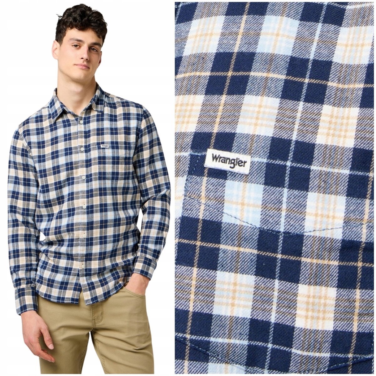 Wrangler 1 PKT SHIRT Blue klasyczna koszula bawełniana męska w kratkę M