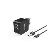 Ładowarki do telefonów - Ładowarka sieciowa 3A 15,5W czarna Philips + kabel Typ-C USB-C 3100mA 2xUSB Dual Quick Charge phil-dlp2307a/12 - miniaturka - grafika 1