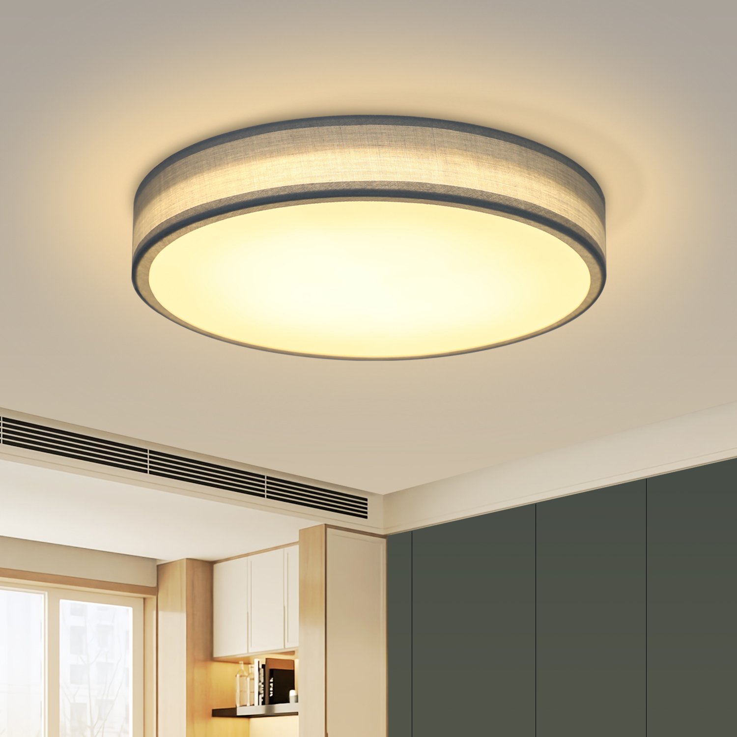 ZMH Lampa Sufitowa Led Lampa Sufitowa Salon - Okrągła Tkaninowa Lampa Sypialniana 12W 3000K Ciepła Biała Lampa Salonowa z Tkaninowym Kloszem Zielona Sypialnia
