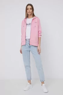 Bluzy damskie - Pepe Jeans bluza bawełniana CALISTA ZIPPER damska kolor fioletowy z kapturem z nadrukiem - grafika 1