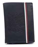 Portfele - Granatowy duży pojemny portfel męski z motywem patriotycznym skóra naturalna rozbudowany na karty i dokumenty godło flaga Polski ochrona RFID STOP - miniaturka - grafika 1