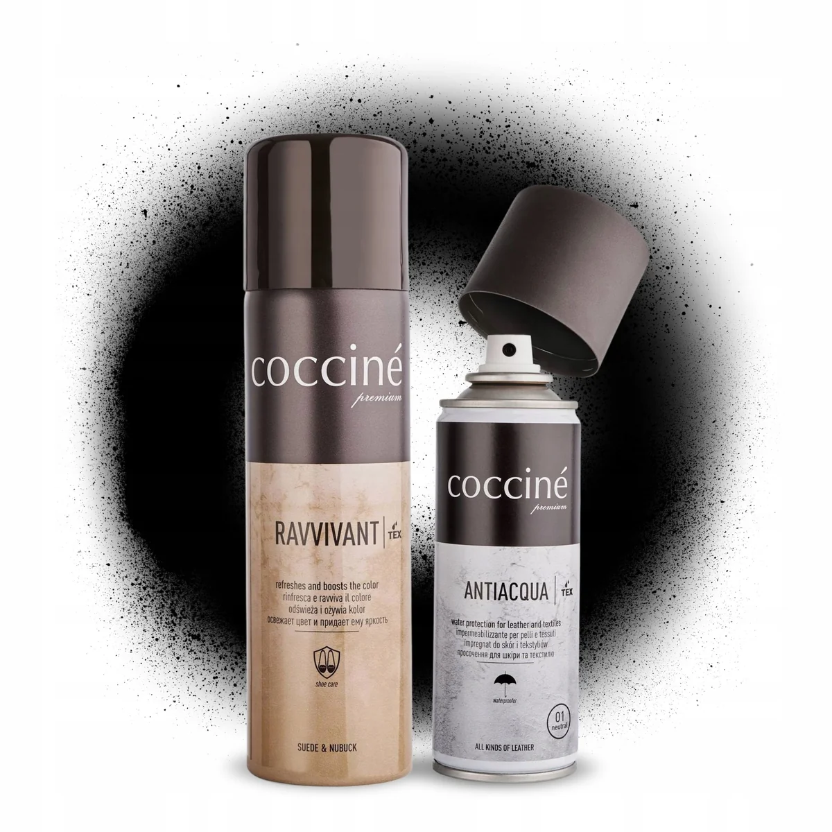Antiacqua do Butów i Czarny Spray Ravvivant do Zamszu Nubuku Zestaw 2w1