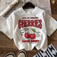 Bluzki damskie - TEMU Damska Casual Koszulka z Okrągłym Dekoltem - Biały Nadruk Wiśniowy ze Wzorem "Król Kibiców", Przeciwdeseniowa Letnia Bluzeczkę, Możliwość - miniaturka - grafika 1