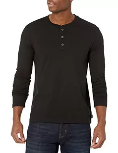 Lee Męski T-shirt, z długim rękawem, miękki, prana bawełna, koszula Henley, czarna, mała - Koszule męskie - miniaturka - grafika 1