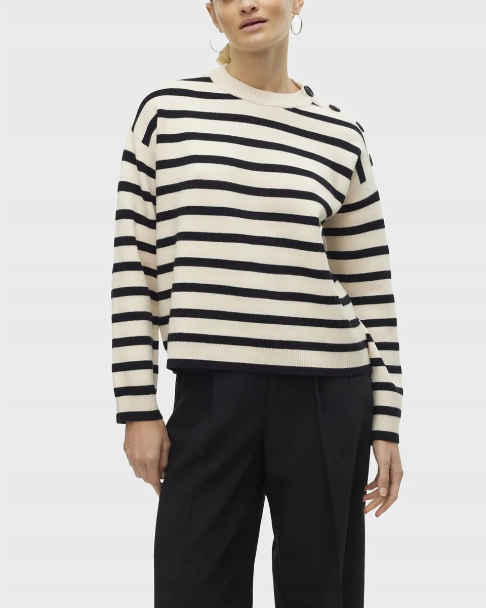 VERO MODA SWETER W PASKI Z GUZIKAMI PRZY RAMIENIU XS 7FA
