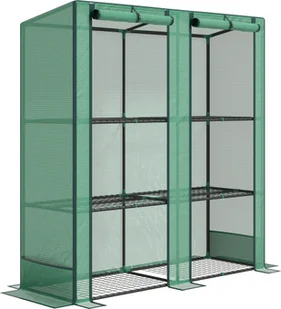 Szklarnia Outsunny z dachem dwuskrzydłowym, podwójne drzwi, półki, zimoodporna szklarnia z folii stalowej, szklarnia na balkon, do ogrodu, szklarnia na pomidory 144 x 48 x 152 cm, szklarnia na pomidory, warzywa, zieleń - Szklarnie ogrodowe - miniaturka - grafika 1