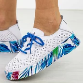 Półbuty damskie - Białe bl ażurowe skórzane półbuty damskie S.Barski 322 - S.BARSKI - miniaturka - grafika 1