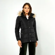 Kurtki damskie - Kurtka damska pikowana z monogramem czarna - miniaturka - grafika 1