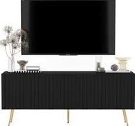 Szafki RTV - Meble Lindner Meble Lindner Komoda RTV Glamour Szafka RTV Glamour Czarna 150 cm Ryflowane fronty Nogi Złote Metalowe - miniaturka - grafika 1