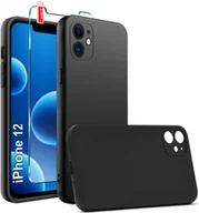Etui i futerały do telefonów - Etui Czarne Matowe Silikon Slim do iPhone 12 + SZKŁO 9H - miniaturka - grafika 1