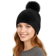 Czapki i chusty sportowe męskie - Czapka beanie damska ALPAKA z pomponem czarna - miniaturka - grafika 1