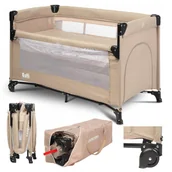 Łóżeczka i kojce - ŁÓŻECZKO TURYSTYCZNE DOSTAWNE DWUPOZIOMOWE OPUSZCZANY BOK MATERACYK TORBA - miniaturka - grafika 1