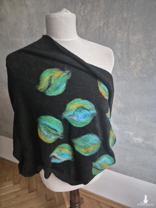 komin wełniany handmade w kwiaty rudaklara