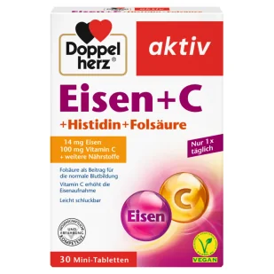 Doppelherz® aktiv Żelazo i witamina C z histydyną i kwasem foliowym, 30 tabletek - Witaminy i minerały - miniaturka - grafika 1