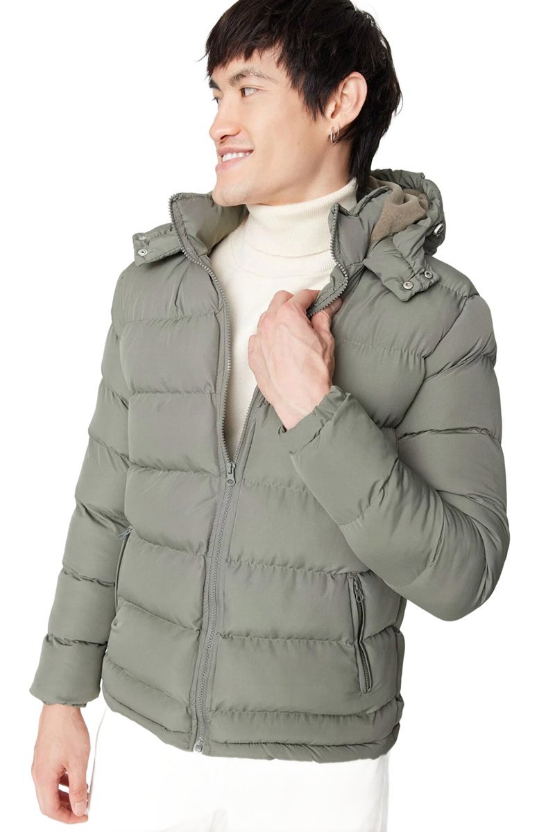 TRENDYOL MAN KURTKA MĘSKA PIKOWANA Z KAPTUREM DO BIODER SZARA M 5DA